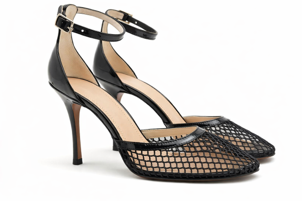 Wedoshoes - Hakiki Dana Derisi Rugan Detaylı Fileli Stiletto (10 cm)